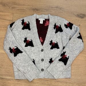 Gray Cardigan with Black Dog Pattern